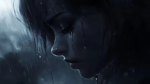 Rain-carved silence traces a lonely profile in midnight blue