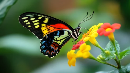 Radiant butterfly pauses gently among bright garden blooms