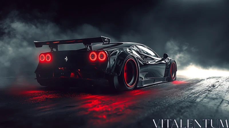 Widebody hypercar rendered with volumetric fog and neon rim glow