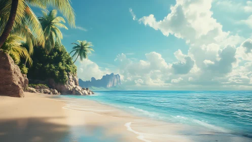 Tropical Coastal Cliff with Palm Vegetation and Turquoise Waters