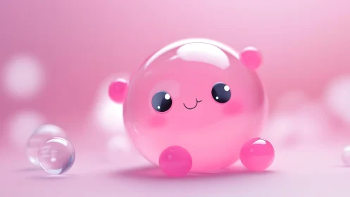 Cute Pink Bubble Creature with Expressive Eyes. Whimsical.