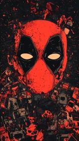 Bold red masked antihero portrait pops against dark chaos