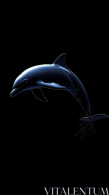 Glowing blue dolphin arcs through dark minimalist void