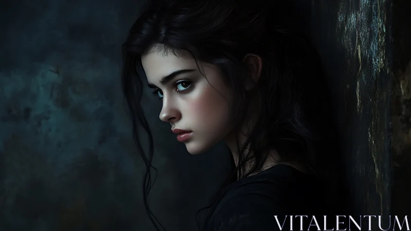 Digital portrait profile with chiaroscuro side-lighting focus.