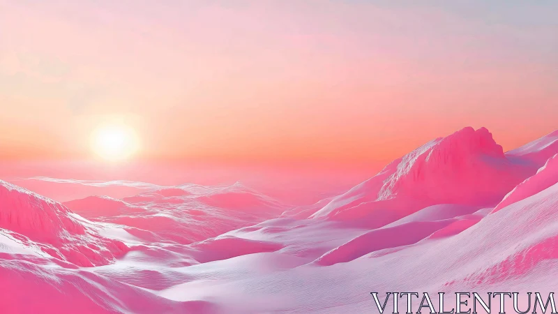 Dreamy pink ice hills glow softly under a pastel sunrise