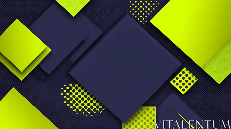 Neon squares in midnight blue dance across a bold canvas.