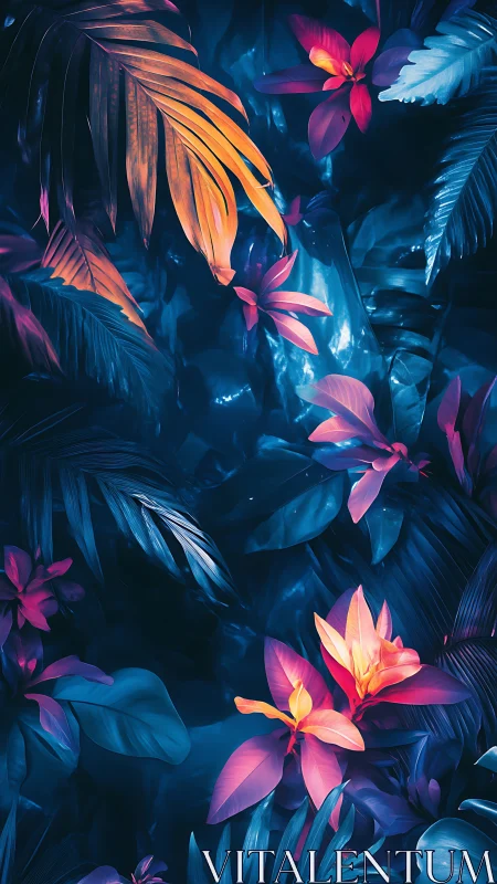 Neon Floral Nocturne: Bioluminescent Botanical Composition.