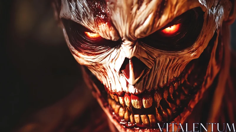 Demonic skull creature with molten eyes and bloody grin.