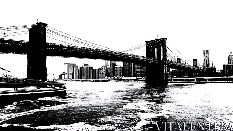 High-contrast monochrome study of Brooklyn Bridge and skyline