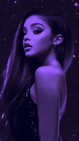 Stellar portrait in deep violet monochrome glow.