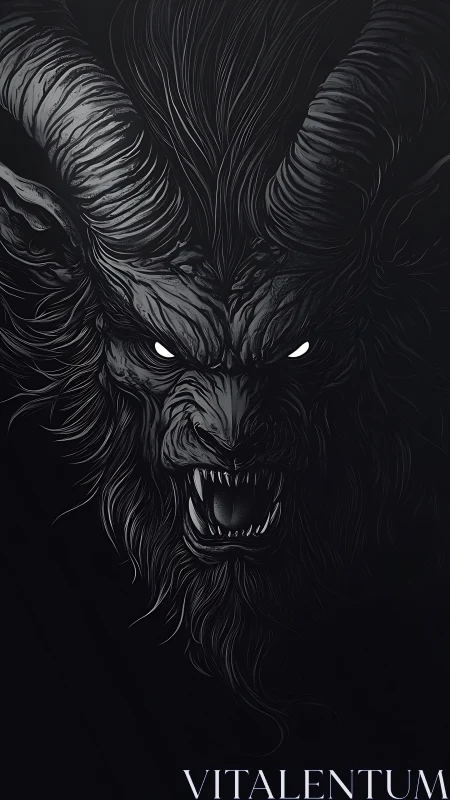 Horned shadow fiend roars from the void in jagged silver ink.