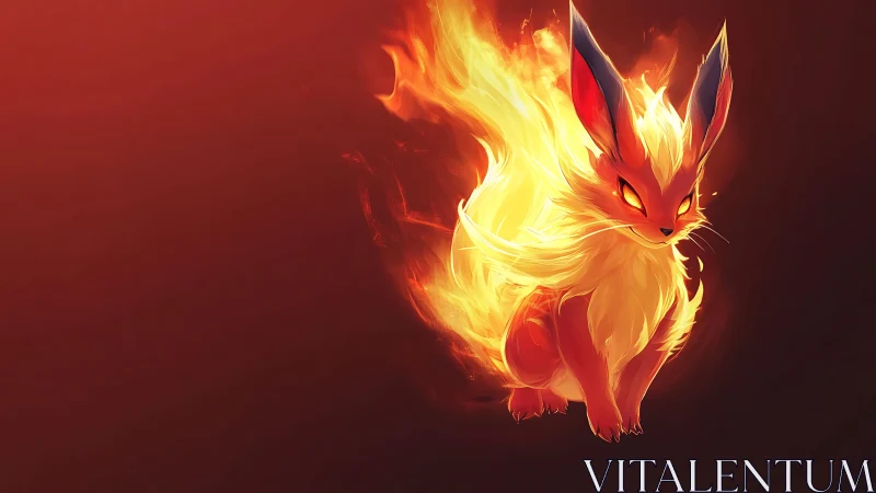 Fiery fox-like creature rendered in dynamic warm digital painting