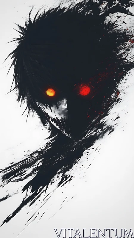 Dark humanoid silhouette with glowing eyes emerges violently