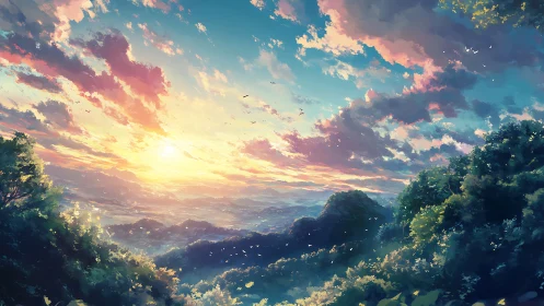 Sunrise spills over misty valleys beneath painted clouds