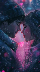 Neon-Lit Romance: Digital Lovers in Glowing Proximity.