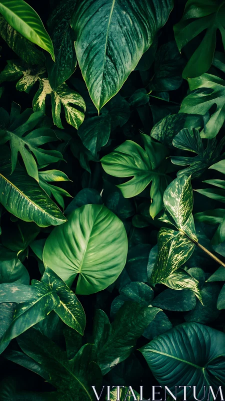 Green tropical leaves form dense overlapping canopy