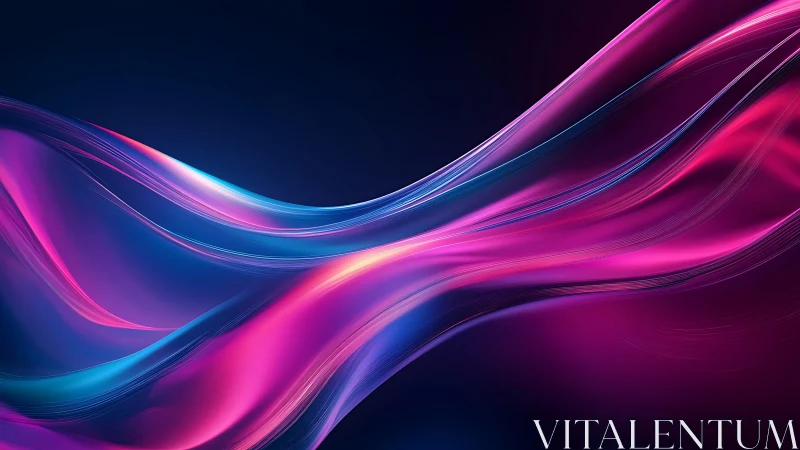 Neon light waves flow across deep gradient night background.