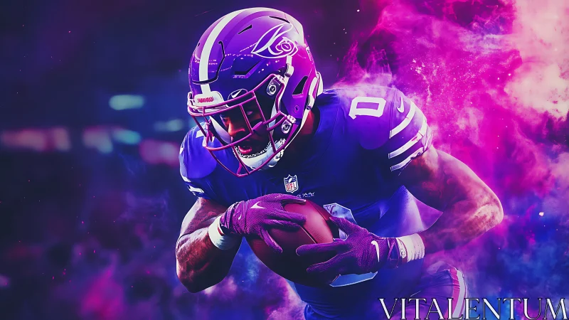 Neon-lit football runner rendered in high-contrast digital composite