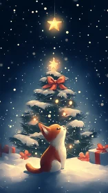 Snowy kitten breathes wishes toward the hovering star