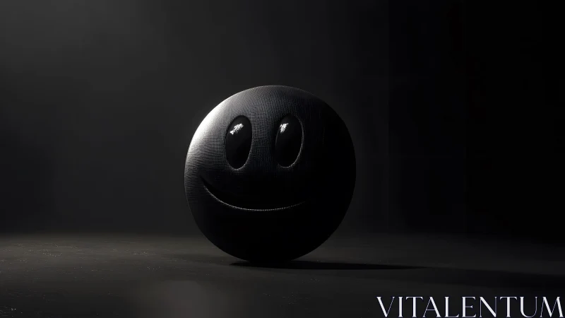 Minimalist dark smiley face sphere in dramatic lighting style.