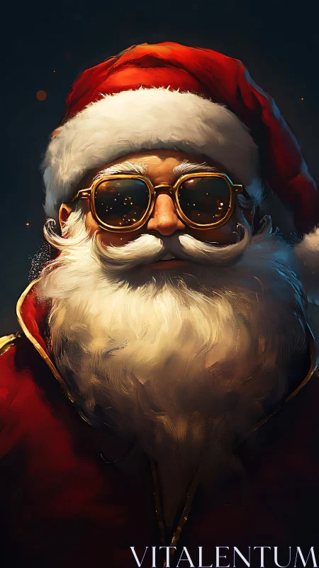 Retro-cool Santa in fiery goggles and luminous brushstrokes.