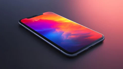 Modern smartphone with vivid display on gradient background.