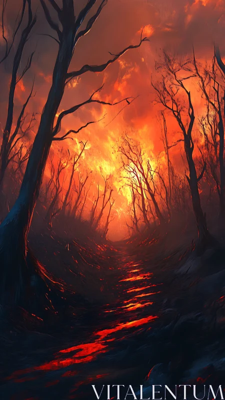 A Forest Engulfed in Brilliant Flames and Smoke