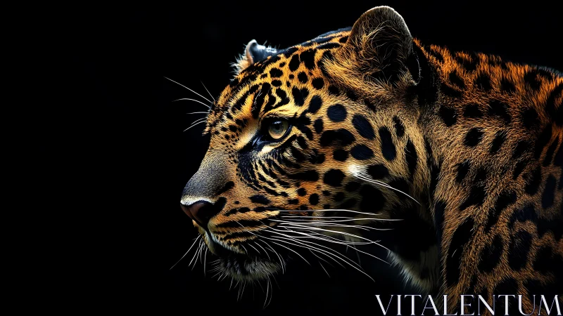 Leopard Profile Against Black Background.