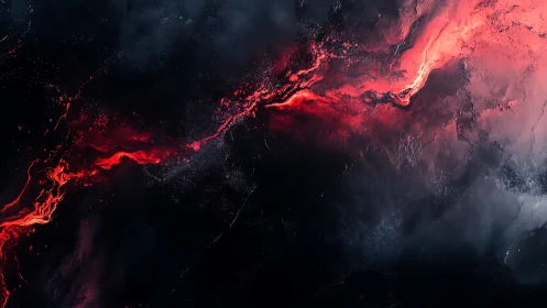 Flowing Lava Streaks Against Nocturnal Atmosphere with Intense Radiance