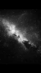 Monochrome galactic band drifting through star-rich void.