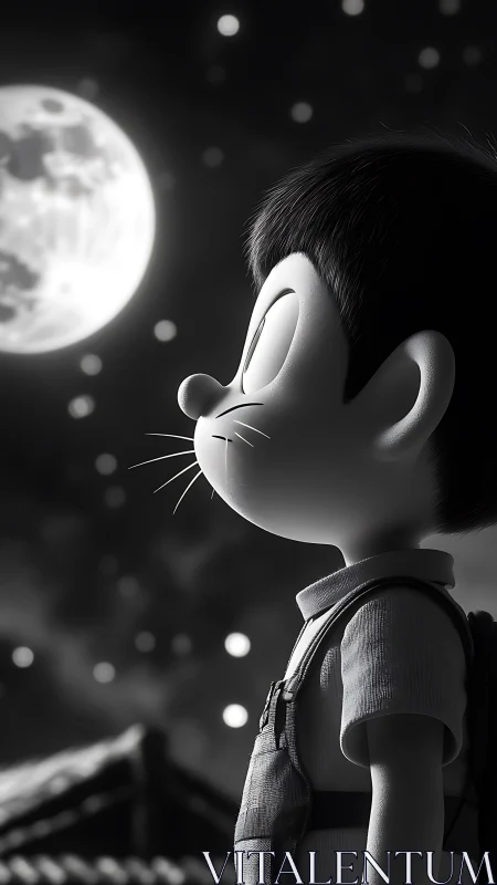 Monochrome 3D boy profile studies lunar illumination and bokeh field