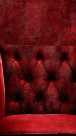 Red upholstered seat with tufted backrest in close view.