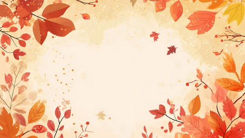 Autumn foliage frame with watercolor splatter border background
