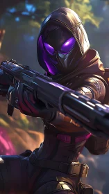 Masked cyber ranger ready for adventure in glowing armor.