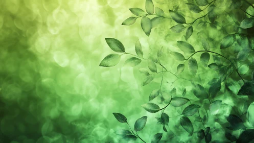 Luminous green foliage overlay on dreamy bokeh field.