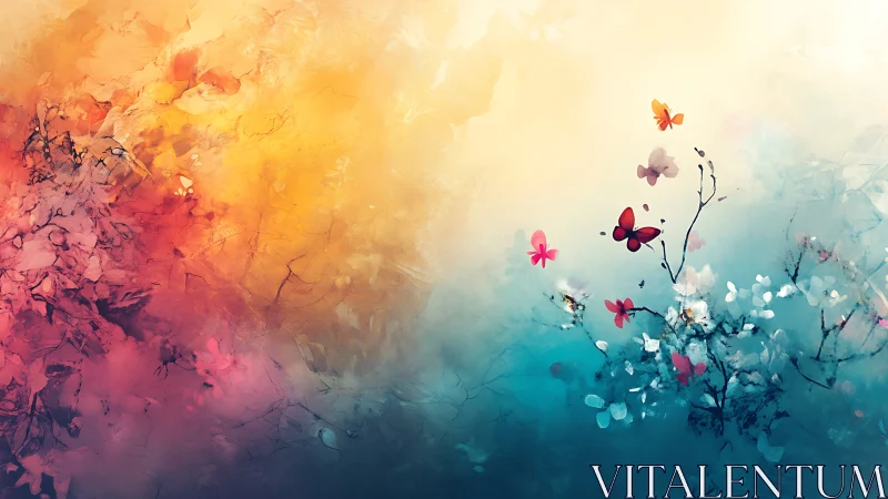 Soft butterflies drift through dreamy sunrise color clouds