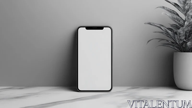 Smartphone mockup displaying blank screen in minimalist setting.