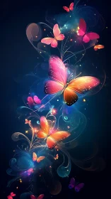 Glow-touched butterflies drifting through midnight magic.