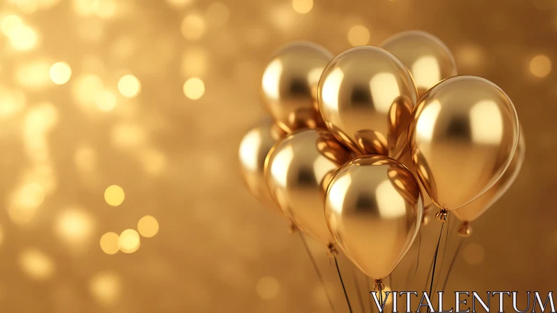 Golden Balloons Floating in Warm Bokeh Light Display