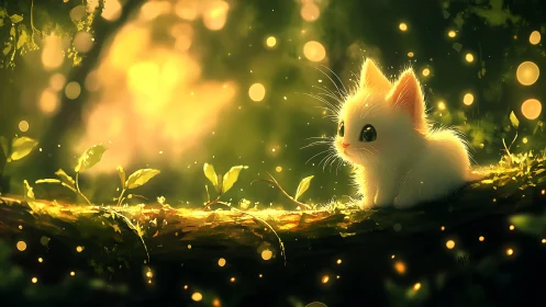 Luminescent Kitten in Enchanted Forest Glade