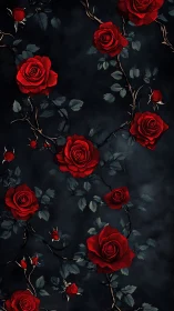 Red Roses Bloom Against Dark Moody Background.
