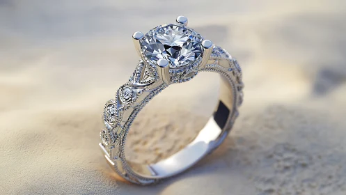 Vintage pav&eacute; diamond engagement ring rendered in macro detail
