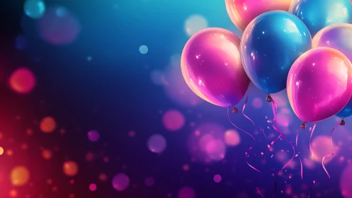 Neon Gradient Balloons Floating in Bokeh Light.