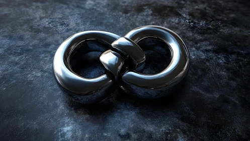 Shiny Metallic Infinity Symbol on Textured Dark Surface, 3D Art.