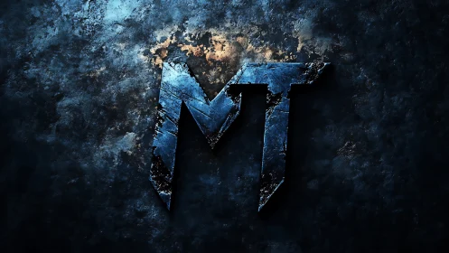 Metallic MT emblem glows against dark textured stone wall.