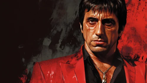 Digital portrait shows stern man in red jacket against abstract