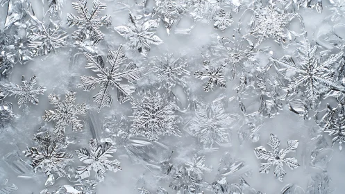 Glistening Snowflake Constellations On A Glassy Winter Canvas.