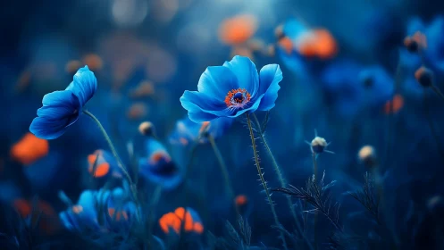 Cerulean Whispers: Where Azure Blooms Defy the Dusk.