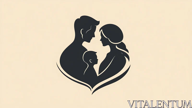 Three Hearts Beat as One: Family Silhouettes Intertwined in Love