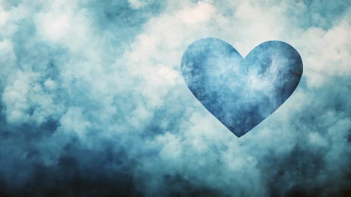 Heart silhouette suspended in layered cloud formations.